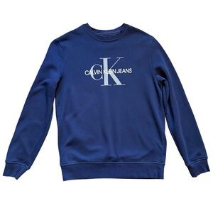 Calvin Klein Jeans Men's Navy Blue Pullover Logo Printed  Sweatshirt Size Small